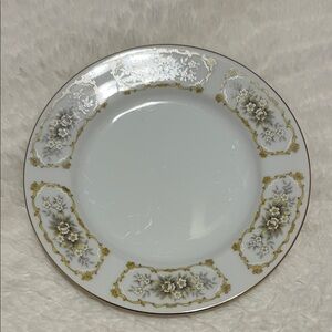 Elegant Gold and Gray Floral Dessert Plate Fine China
